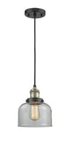 201C-BAB-G72 Cord Hung 8" Black Antique Brass Mini Pendant - Clear Large Bell Glass - LED Bulb - Dimmensions: 8 x 8 x 10<br>Minimum Height : 13<br>Maximum Height : 131 - Sloped Ceiling Compatible: Yes