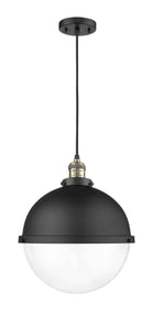 201C-BAB-HFS-122-BK 1-Light 12.875" Matte Black Pendant - Clear Hampden Glass - LED Bulb - Dimmensions: 12.875 x 12.875 x 16.375<br>Minimum Height : 19.375<br>Maximum Height : 136.375 - Sloped Ceiling Compatible: Yes