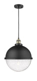 201C-BAB-HFS-124-BK 1-Light 12.875" Matte Black Pendant - Seedy Hampden Glass - LED Bulb - Dimmensions: 12.875 x 12.875 x 16.375<br>Minimum Height : 19.375<br>Maximum Height : 136.375 - Sloped Ceiling Compatible: Yes