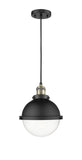 201C-BAB-HFS-82-BK Cord Hung 9" Matte Black Mini Pendant - Clear Hampden Glass - LED Bulb - Dimmensions: 9 x 9 x 12.25<br>Minimum Height : 15.25<br>Maximum Height : 132.25 - Sloped Ceiling Compatible: Yes