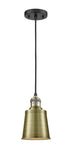 201C-BAB-M9-AB Cord Hung 5" Black Antique Brass Mini Pendant - Antique Brass Addison Shade - LED Bulb - Dimmensions: 5 x 5 x 8<br>Minimum Height : 12.75<br>Maximum Height : 130.75 - Sloped Ceiling Compatible: Yes