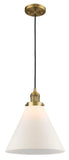 201C-BB-G41-L-LED Cord Hung 12" Cone Brushed Brass Mini Pendants LED