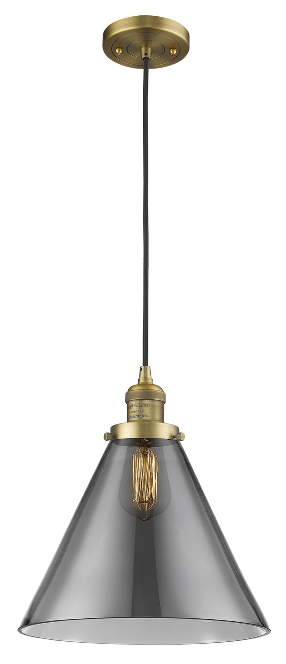 Innovations Lighting 201C-BB-G43-L Brushed Brass X-Large Cone 1 Light Mini Pendant Plated Smoke X-Large Cone Glass Vintage Dimmable Bulbs Included