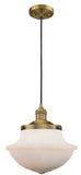 201C-BB-G541 Cord Hung 11.75" Brushed Brass Mini Pendant - Matte White Cased Large Oxford Glass - LED Bulb - Dimmensions: 11.75 x 11.75 x 11.5<br>Minimum Height : 15.375<br>Maximum Height : 133.375 - Sloped Ceiling Compatible: Yes