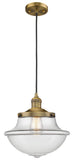 201C-BB-G542 Cord Hung 11.75" Brushed Brass Mini Pendant - Clear Large Oxford Glass - LED Bulb - Dimmensions: 11.75 x 11.75 x 11.5<br>Minimum Height : 15.375<br>Maximum Height : 133.375 - Sloped Ceiling Compatible: Yes