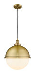 201C-BB-HFS-121-BB 1-Light 12.875" Brushed Brass Pendant - Matte White Hampden Glass - LED Bulb - Dimmensions: 12.875 x 12.875 x 16.375<br>Minimum Height : 19.375<br>Maximum Height : 136.375 - Sloped Ceiling Compatible: Yes