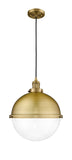201C-BB-HFS-122-BB 1-Light 12.875" Brushed Brass Pendant - Clear Hampden Glass - LED Bulb - Dimmensions: 12.875 x 12.875 x 16.375<br>Minimum Height : 19.375<br>Maximum Height : 136.375 - Sloped Ceiling Compatible: Yes