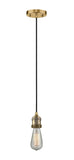 201C-BB Cord Hung 2" Brushed Brass Mini Pendant - Bare Bulb - LED Bulb - Dimmensions: 2 x 2 x 3.5<br>Minimum Height : 6<br>Maximum Height : 125 - Sloped Ceiling Compatible: Yes