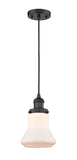 201C-BK-G191 Cord Hung 6.25" Matte Black Mini Pendant - Matte White Bellmont Glass - LED Bulb - Dimmensions: 6.25 x 6.25 x 10<br>Minimum Height : 13.5<br>Maximum Height : 131.5 - Sloped Ceiling Compatible: Yes