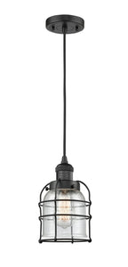 201C-BK-G54-CE Cord Hung 6" Matte Black Mini Pendant - Seedy Small Bell Cage Glass - LED Bulb - Dimmensions: 6 x 6 x 9<br>Minimum Height : 13.5<br>Maximum Height : 131.5 - Sloped Ceiling Compatible: Yes