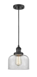 201C-BK-G72 Cord Hung 8" Matte Black Mini Pendant - Clear Large Bell Glass - LED Bulb - Dimmensions: 8 x 8 x 10<br>Minimum Height : 13<br>Maximum Height : 131 - Sloped Ceiling Compatible: Yes