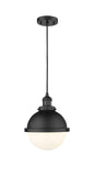 201C-BK-HFS-81-BK Cord Hung 9" Matte Black Mini Pendant - Matte White Hampden Glass - LED Bulb - Dimmensions: 9 x 9 x 12.25<br>Minimum Height : 15.25<br>Maximum Height : 132.25 - Sloped Ceiling Compatible: Yes