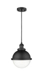 201C-BK-HFS-82-BK Cord Hung 9" Matte Black Mini Pendant - Clear Hampden Glass - LED Bulb - Dimmensions: 9 x 9 x 12.25<br>Minimum Height : 15.25<br>Maximum Height : 132.25 - Sloped Ceiling Compatible: Yes