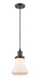 201C-OB-G191 Cord Hung 6.25" Oil Rubbed Bronze Mini Pendant - Matte White Bellmont Glass - LED Bulb - Dimmensions: 6.25 x 6.25 x 10<br>Minimum Height : 13.5<br>Maximum Height : 131.5 - Sloped Ceiling Compatible: Yes