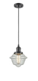 201C-OB-G534 Cord Hung 7.5" Oil Rubbed Bronze Mini Pendant - Seedy Small Oxford Glass - LED Bulb - Dimmensions: 7.5 x 7.5 x 8<br>Minimum Height : 13<br>Maximum Height : 131 - Sloped Ceiling Compatible: Yes