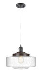 201C-OB-G694-12 Cord Hung 12" Oil Rubbed Bronze Mini Pendant - Seedy Large Bridgeton Glass - LED Bulb - Dimmensions: 12 x 12 x 9.875<br>Minimum Height : 12.875<br>Maximum Height : 129.875 - Sloped Ceiling Compatible: Yes