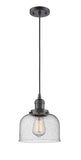 201C-OB-G74 Cord Hung 8" Oil Rubbed Bronze Mini Pendant - Seedy Large Bell Glass - LED Bulb - Dimmensions: 8 x 8 x 10<br>Minimum Height : 13<br>Maximum Height : 131 - Sloped Ceiling Compatible: Yes