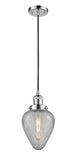 201C-PC-G165 Cord Hung 6.5" Polished Chrome Mini Pendant - Clear Crackle Geneseo Glass - LED Bulb - Dimmensions: 6.5 x 6.5 x 12<br>Minimum Height : 16<br>Maximum Height : 134 - Sloped Ceiling Compatible: Yes