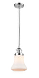 201C-PC-G191 Cord Hung 6.25" Polished Chrome Mini Pendant - Matte White Bellmont Glass - LED Bulb - Dimmensions: 6.25 x 6.25 x 10<br>Minimum Height : 13.5<br>Maximum Height : 131.5 - Sloped Ceiling Compatible: Yes