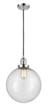 201C-PC-G204-12 Cord Hung 12" Polished Chrome Mini Pendant - Seedy Beacon Glass - LED Bulb - Dimmensions: 12 x 12 x 15<br>Minimum Height : 19<br>Maximum Height : 137 - Sloped Ceiling Compatible: Yes