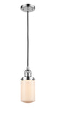 201C-PC-G311 Cord Hung 4.5" Polished Chrome Mini Pendant - Matte White Cased Dover Glass - LED Bulb - Dimmensions: 4.5 x 4.5 x 10.25<br>Minimum Height : 13.75<br>Maximum Height : 131.75 - Sloped Ceiling Compatible: Yes