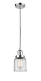 201C-PC-G52 Cord Hung 5" Polished Chrome Mini Pendant - Clear Small Bell Glass - LED Bulb - Dimmensions: 5 x 5 x 10<br>Minimum Height : 13<br>Maximum Height : 131 - Sloped Ceiling Compatible: Yes