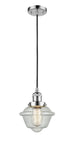 201C-PC-G534 Cord Hung 7.5" Polished Chrome Mini Pendant - Seedy Small Oxford Glass - LED Bulb - Dimmensions: 7.5 x 7.5 x 8<br>Minimum Height : 13<br>Maximum Height : 131 - Sloped Ceiling Compatible: Yes