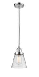 201C-PC-G64 Cord Hung 6" Polished Chrome Mini Pendant - Seedy Small Cone Glass - LED Bulb - Dimmensions: 6 x 6 x 8<br>Minimum Height : 13<br>Maximum Height : 131 - Sloped Ceiling Compatible: Yes