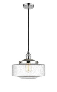 201C-PC-G694-12 Cord Hung 12" Polished Chrome Mini Pendant - Seedy Large Bridgeton Glass - LED Bulb - Dimmensions: 12 x 12 x 9.875<br>Minimum Height : 12.875<br>Maximum Height : 129.875 - Sloped Ceiling Compatible: Yes