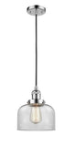 201C-PC-G72 Cord Hung 8" Polished Chrome Mini Pendant - Clear Large Bell Glass - LED Bulb - Dimmensions: 8 x 8 x 10<br>Minimum Height : 13<br>Maximum Height : 131 - Sloped Ceiling Compatible: Yes