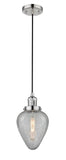 201C-PN-G165 Cord Hung 6.5" Polished Nickel Mini Pendant - Clear Crackle Geneseo Glass - LED Bulb - Dimmensions: 6.5 x 6.5 x 12<br>Minimum Height : 16<br>Maximum Height : 134 - Sloped Ceiling Compatible: Yes