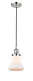 201C-PN-G191 Cord Hung 6.25" Polished Nickel Mini Pendant - Matte White Bellmont Glass - LED Bulb - Dimmensions: 6.25 x 6.25 x 10<br>Minimum Height : 13.5<br>Maximum Height : 131.5 - Sloped Ceiling Compatible: Yes