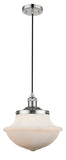 201C-PN-G541 Cord Hung 11.75" Polished Nickel Mini Pendant - Matte White Cased Large Oxford Glass - LED Bulb - Dimmensions: 11.75 x 11.75 x 11.5<br>Minimum Height : 15.375<br>Maximum Height : 133.375 - Sloped Ceiling Compatible: Yes
