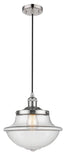 201C-PN-G542 Cord Hung 11.75" Polished Nickel Mini Pendant - Clear Large Oxford Glass - LED Bulb - Dimmensions: 11.75 x 11.75 x 11.5<br>Minimum Height : 15.375<br>Maximum Height : 133.375 - Sloped Ceiling Compatible: Yes