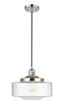201C-PN-G694-12 Cord Hung 12" Polished Nickel Mini Pendant - Seedy Large Bridgeton Glass - LED Bulb - Dimmensions: 12 x 12 x 9.875<br>Minimum Height : 12.875<br>Maximum Height : 129.875 - Sloped Ceiling Compatible: Yes