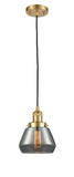 201C-SG-G173 Cord Hung 7" Satin Gold Mini Pendant - Plated Smoke Fulton Glass - LED Bulb - Dimmensions: 7 x 7 x 10<br>Minimum Height : 12.5<br>Maximum Height : 130.5 - Sloped Ceiling Compatible: Yes