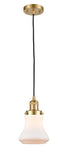 201C-SG-G191 Cord Hung 6.25" Satin Gold Mini Pendant - Matte White Bellmont Glass - LED Bulb - Dimmensions: 6.25 x 6.25 x 10<br>Minimum Height : 13.5<br>Maximum Height : 131.5 - Sloped Ceiling Compatible: Yes