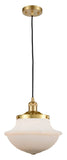 201C-SG-G541 Cord Hung 11.75" Satin Gold Mini Pendant - Matte White Cased Large Oxford Glass - LED Bulb - Dimmensions: 11.75 x 11.75 x 11.5<br>Minimum Height : 15.375<br>Maximum Height : 133.375 - Sloped Ceiling Compatible: Yes