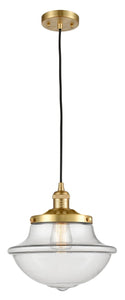 201C-SG-G542 Cord Hung 11.75" Satin Gold Mini Pendant - Clear Large Oxford Glass - LED Bulb - Dimmensions: 11.75 x 11.75 x 11.5<br>Minimum Height : 15.375<br>Maximum Height : 133.375 - Sloped Ceiling Compatible: Yes