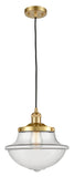 201C-SG-G542 Cord Hung 11.75" Satin Gold Mini Pendant - Clear Large Oxford Glass - LED Bulb - Dimmensions: 11.75 x 11.75 x 11.5<br>Minimum Height : 15.375<br>Maximum Height : 133.375 - Sloped Ceiling Compatible: Yes