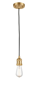 201C-SG Cord Hung 2" Satin Gold Mini Pendant - Bare Bulb - LED Bulb - Dimmensions: 2 x 2 x 3.5<br>Minimum Height : 6<br>Maximum Height : 125 - Sloped Ceiling Compatible: Yes
