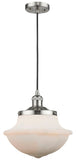 201C-SN-G541 Cord Hung 11.75" Brushed Satin Nickel Mini Pendant - Matte White Cased Large Oxford Glass - LED Bulb - Dimmensions: 11.75 x 11.75 x 11.5<br>Minimum Height : 15.375<br>Maximum Height : 133.375 - Sloped Ceiling Compatible: Yes