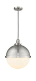 201C-SN-HFS-121-SN 1-Light 12.875" Brushed Satin Nickel Pendant - Matte White Hampden Glass - LED Bulb - Dimmensions: 12.875 x 12.875 x 16.375<br>Minimum Height : 19.375<br>Maximum Height : 136.375 - Sloped Ceiling Compatible: Yes