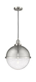 201C-SN-HFS-124-SN 1-Light 12.875" Brushed Satin Nickel Pendant - Seedy Hampden Glass - LED Bulb - Dimmensions: 12.875 x 12.875 x 16.375<br>Minimum Height : 19.375<br>Maximum Height : 136.375 - Sloped Ceiling Compatible: Yes