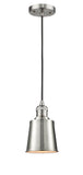 Cord Hung 5" Brushed Satin Nickel Mini Pendant - Brushed Satin Nickel Addison Shade - LED Bulb