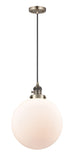 Cord Hung 12" Brushed Brass Mini Pendant - Matte White Cased Beacon Glass LED - w/Switch