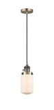 Cord Hung 4.5" Satin Gold Mini Pendant - Matte White Cased Dover Glass LED - w/Switch