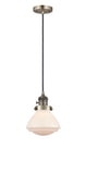 Cord Hung 6.75" Brushed Satin Nickel Mini Pendant - Matte White Olean Glass LED - w/Switch