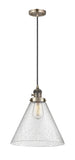 Cord Hung 12" Polished Chrome Mini Pendant - Seedy Cone 12" Glass LED - w/Switch