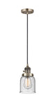 Cord Hung 5" Brushed Brass Mini Pendant - Seedy Small Bell Glass LED - w/Switch
